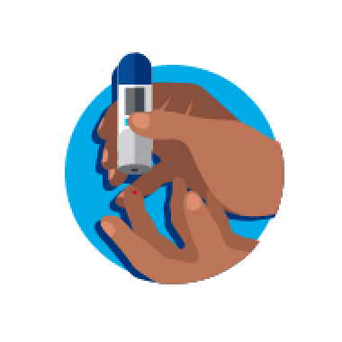 Icon representing hands taking an A1C test for blood sugar level to represent diabetes being a risk factors for PAD