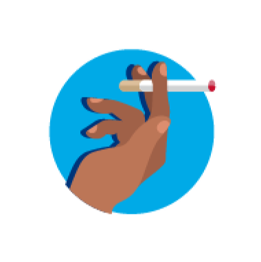 Icon of hand holding a cigarette representing a history of smoking is a risk factors for PAD